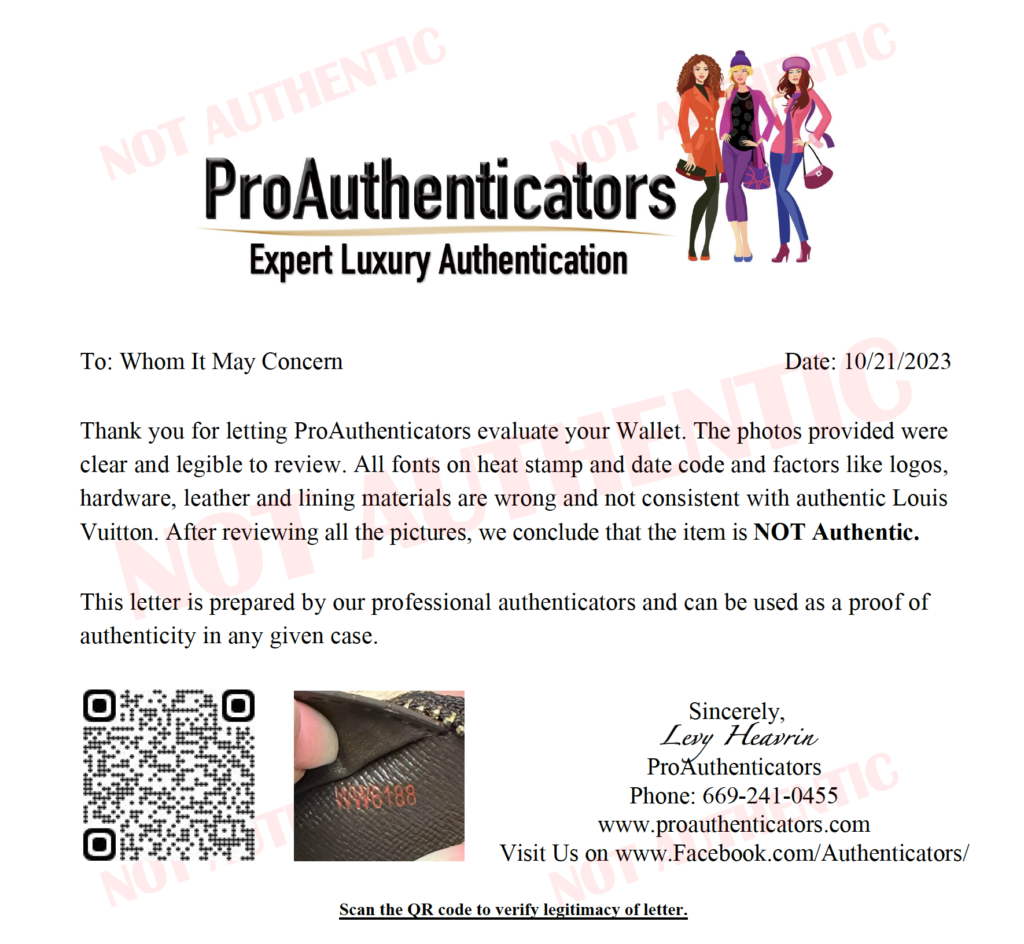 Inauthenticity Letter