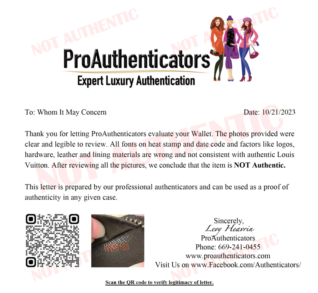 Louis Vuitton Letter of Authenticity / Non-Authenticity – Liyah's